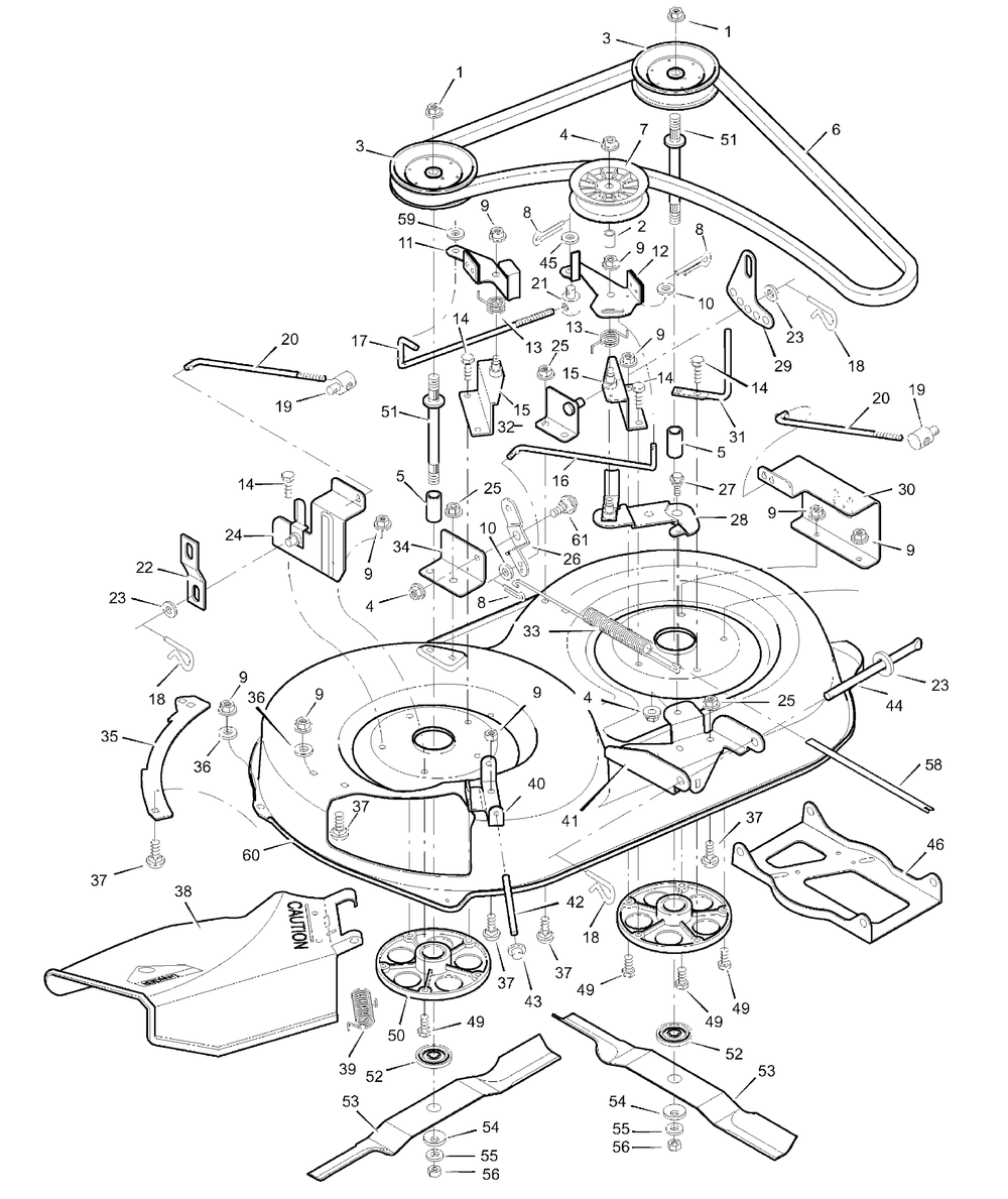 Mower Housing Diagram and Parts List for 38717X53A-(MT432T)  Briggs and Stratton Lawn Tractor